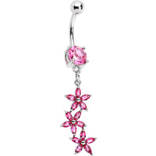 Load image into Gallery viewer, Pretty Pink CZ Gem Cascading Fall Flower Bouquet Dangle Belly Ring