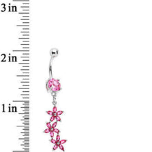 Load image into Gallery viewer, Pretty Pink CZ Gem Cascading Fall Flower Bouquet Dangle Belly Ring
