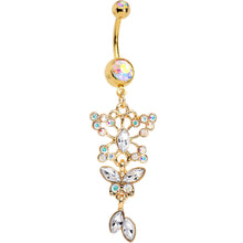 Load image into Gallery viewer, Aurora Gem Gold Anodized Butterfly Blast Dangle Belly Ring