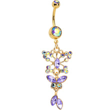 Load image into Gallery viewer, Tanzanite Aurora Gem Gold Anodized Butterfly Blast Dangle Belly Ring