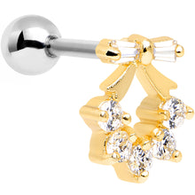 Load image into Gallery viewer, 16G 1/4 Steel Clear CZ Holiday Bow Wreath Cartilage Earring