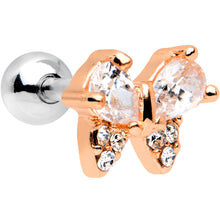 Load image into Gallery viewer, 16G 1/4 Steel Clear CZ Rosy Butterfly Cartilage Earring