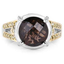 Load image into Gallery viewer, 3.28 Carat Genuine Smoky Quartz, Yellow Diamond & White Diamond .925 Sterling Silver Ring
