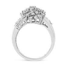 Load image into Gallery viewer, 10K White Gold 1/2 Cttw Round and Baguette-Cut "S" Shaped Bypass Cocktail Ring (I-J Color, I1-I2 Clarity) - Size 7