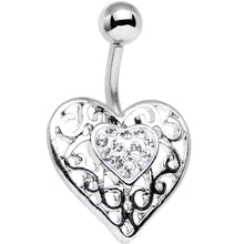 Load image into Gallery viewer, Clear Gem White Woven Heart Bottom Charm Belly Ring