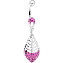Load image into Gallery viewer, Pink Gem Teardrop Bottom Mount Lattice Willow Leaf Dangle Belly Ring
