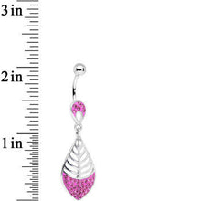 Load image into Gallery viewer, Pink Gem Teardrop Bottom Mount Lattice Willow Leaf Dangle Belly Ring
