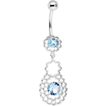Load image into Gallery viewer, Blue CZ Gem Quatrefoil Layered Flowing Flower Form Dangle Belly Ring