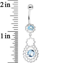 Load image into Gallery viewer, Blue CZ Gem Quatrefoil Layered Flowing Flower Form Dangle Belly Ring