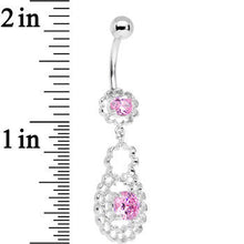Load image into Gallery viewer, Pink CZ Gem Quatrefoil Layered Flowing Flower Form Dangle Belly Ring