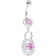 Load image into Gallery viewer, Pink CZ Gem Quatrefoil Layered Flowing Flower Form Dangle Belly Ring