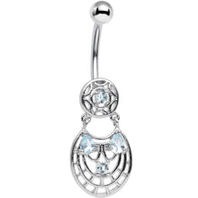 Load image into Gallery viewer, Blue CZ Gem Circular Woven Pattern Dangle Belly Ring
