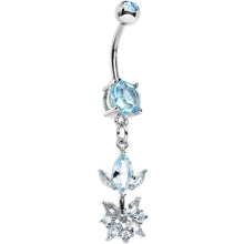 Load image into Gallery viewer, Blue CZ Gem Glitter Budding Flower Dangle Belly Ring