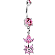 Load image into Gallery viewer, Pink CZ Gem Glitter Budding Flower Dangle Belly Ring