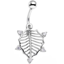 Load image into Gallery viewer, Clear CZ Gem Lattice Style Hawthorne Leaf Dangle Belly Ring