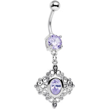 Load image into Gallery viewer, Clear Purple CZ Gem Princess Cut Drop Dangle Belly Ring