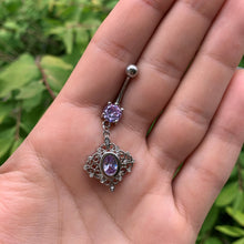 Load image into Gallery viewer, Clear Purple CZ Gem Princess Cut Drop Dangle Belly Ring