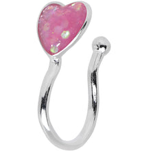 Load image into Gallery viewer, Pink Synthetic Opal Rhodium Plated Heart Clip On Fake Nose Ring