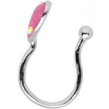Load image into Gallery viewer, Pink Synthetic Opal Rhodium Plated Heart Clip On Fake Nose Ring