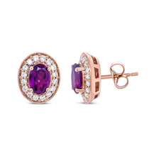 Load image into Gallery viewer, 14K Rose Gold 7x5mm Oval Cut Garnet and 3/8 Cttw Round Diamond Halo Stud Earrings (G-H Color, SI1-SI2 Clarity)
