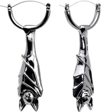 Load image into Gallery viewer, Black Hanging Halloween Bat Dangle Tunnel Hoop Earrings