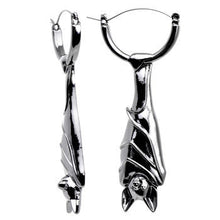 Load image into Gallery viewer, Black Hanging Halloween Bat Dangle Tunnel Hoop Earrings