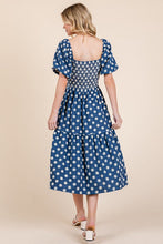 Load image into Gallery viewer, New Floral Embroidered Smocked Puff Sleeve Tiered Midi Dress For Women – Elegant, Romantic, Feminine, and Stylish Midi Dress with Floral Embroidery