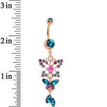 Load image into Gallery viewer, Aqua Pink Rose Gold Anodized Vibrant Butterfly Dangle Belly Ring
