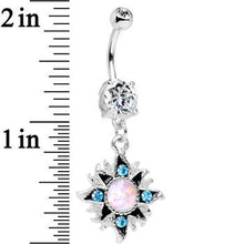 Load image into Gallery viewer, Clear Accent Aurora Blue Gem Starburst Dangle Belly Ring
