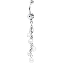 Load image into Gallery viewer, Clear Accent White Faux Pearl Shower Drop Dangle Belly Ring
