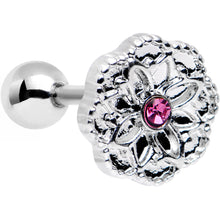 Load image into Gallery viewer, 16G 1/4 Pink Gem Steel Mandala Flower Tragus Cartilage Earring