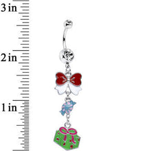 Load image into Gallery viewer, Clear Gem Christmas Present and Bow Dangle Belly Ring