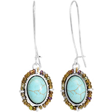 Load image into Gallery viewer, Burnished Silver Tone Tuquoise Kidney Earwire Earrings