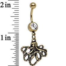 Load image into Gallery viewer, Clear Anodized Antiqued Octopus Dangle Belly Ring