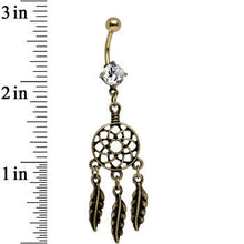 Load image into Gallery viewer, Clear CZ Burnished Gold Anodized Dreamcatcher Dangle Belly Ring