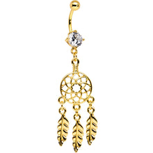 Load image into Gallery viewer, Clear CZ Gold Anodized Dreamcatcher Dangle Belly Ring