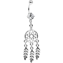 Load image into Gallery viewer, Clear CZ Stainless Steel Dreamcatcher Dangle Belly Ring
