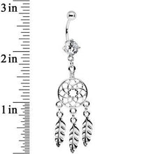 Load image into Gallery viewer, Clear CZ Stainless Steel Dreamcatcher Dangle Belly Ring