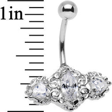 Load image into Gallery viewer, Clear Triple Gem Deco Frame Bottom Mount Belly Ring