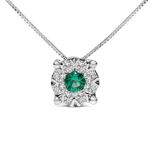 Load image into Gallery viewer, 14K White Gold 3.8 MM Green Emerald and 1/3 Cttw Diamond Composite Halo 18" Pendant Necklace (F-G Color, VS2-SI1 Clarity)