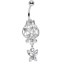 Load image into Gallery viewer, Clear Gem Framework Flower Butterfly Dangle Belly Ring