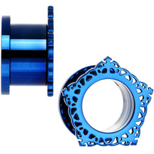 Load image into Gallery viewer, 9/16 Blue PVD Filigree Frame Screw Fit Tunnel Plug Set