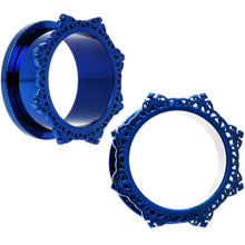 Load image into Gallery viewer, 7/8 Blue PVD Filigree Frame Screw Fit Tunnel Plug Set
