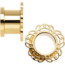 Load image into Gallery viewer, 1/2 Gold PVD Filigree Flower Screw Fit Tunnel Plug Set