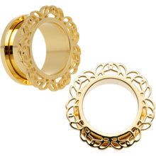 Load image into Gallery viewer, 3/4 Gold PVD Filigree Flower Screw Fit Tunnel Plug Set