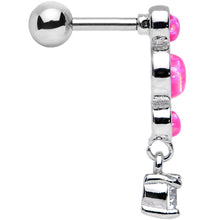 Load image into Gallery viewer, 16G 1/4 Pink Synthetic Opal Clear Gem Dangle Cartilage Earring