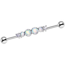 Load image into Gallery viewer, White Synthetic Opal Clear Gem Steel Industrial Barbell 36mm