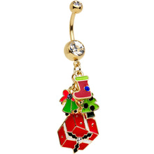 Load image into Gallery viewer, Gold Plated Stainless Steel Clear Joy of Christmas Dangle Belly Ring