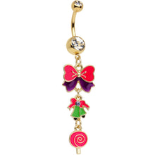 Load image into Gallery viewer, Gold Plated Surgical Steel Clear Treats of Christmas Dangle Belly Ring