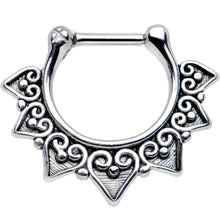 Load image into Gallery viewer, 16G 1/4 Steel Barbell Ornate Heart Detailed Hoop Septum Clicker